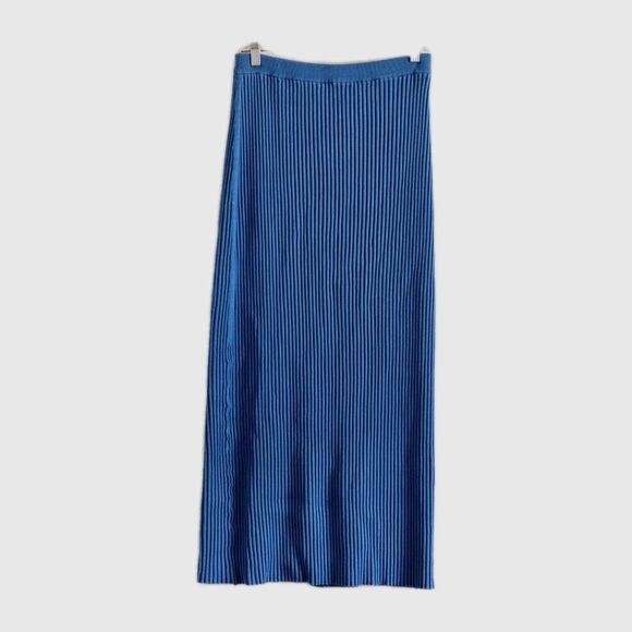 Free People Maxi Skirt Ribbed Knit Blue Size Medium Stretch Jersey Knit - Picture 1 of 8